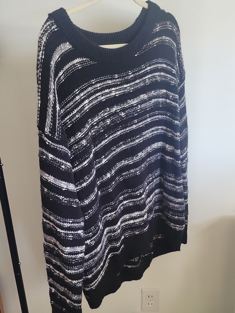 Calvin Klein Black and White Striped Crewneck Sweater